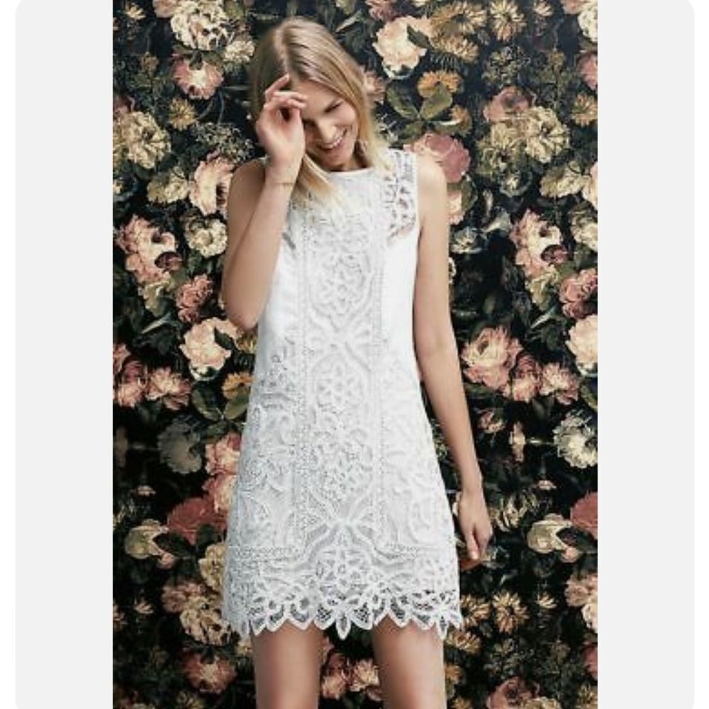 Anthropologie Moulinette Soeurs Ivory Lace Garden Sleeveless Shift Dress Size 4 - Picture 6 of 16